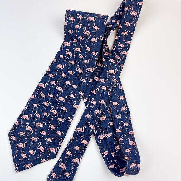 Tropicals by Tango 100% Silk Neck Tie Blue Pink Flamingos - Picture 3 of 6